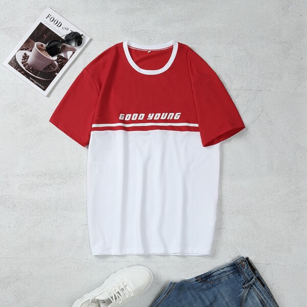 

Men Two Tone Letter Graphic Tee, Red and white
