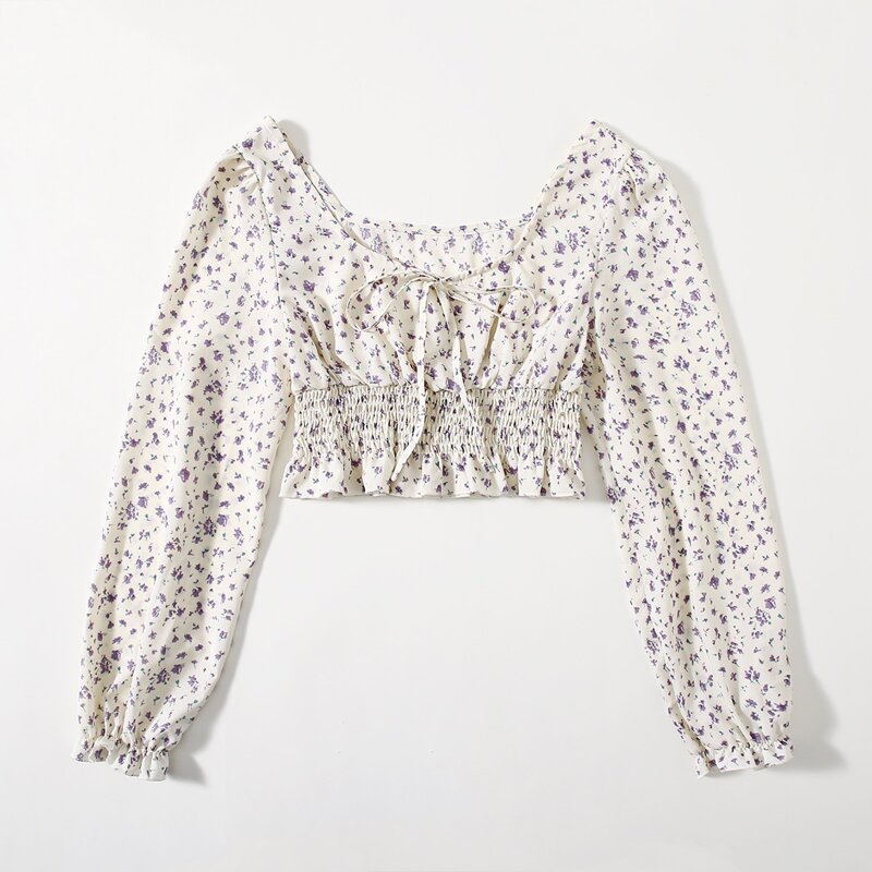 

Ditsy Flower Shirred Crop Top, Multicolor