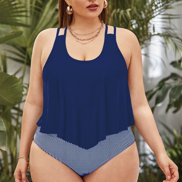 

Plus Striped Hanky Hem Bikini Swimsuit, Royal blue