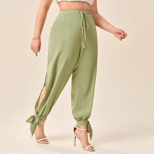 

Plus Knot Cuff Tie Front Pants, Lime green