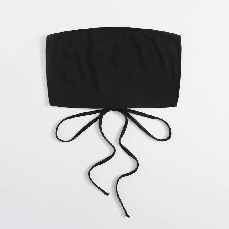 

Lace Up Crop Tube Top, Black