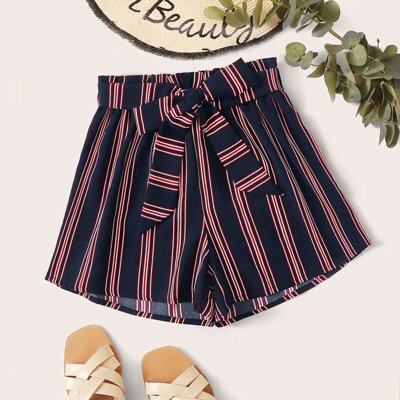 

Striped Belted Shorts, Multicolor
