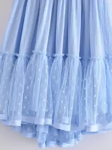 Aveloria Rosie Dobby Mesh Self-Tie Ruffled Halter Dress - Baby Blue - View 3