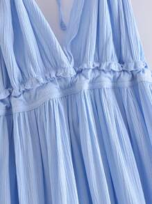 Aveloria Rosie Dobby Mesh Self-Tie Ruffled Halter Dress - Baby Blue - View 4