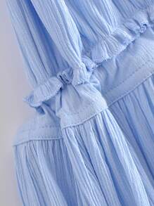 Aveloria Rosie Dobby Mesh Self-Tie Ruffled Halter Dress - Baby Blue - View 5