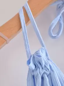 Aveloria Rosie Dobby Mesh Self-Tie Ruffled Halter Dress - Baby Blue - View 6