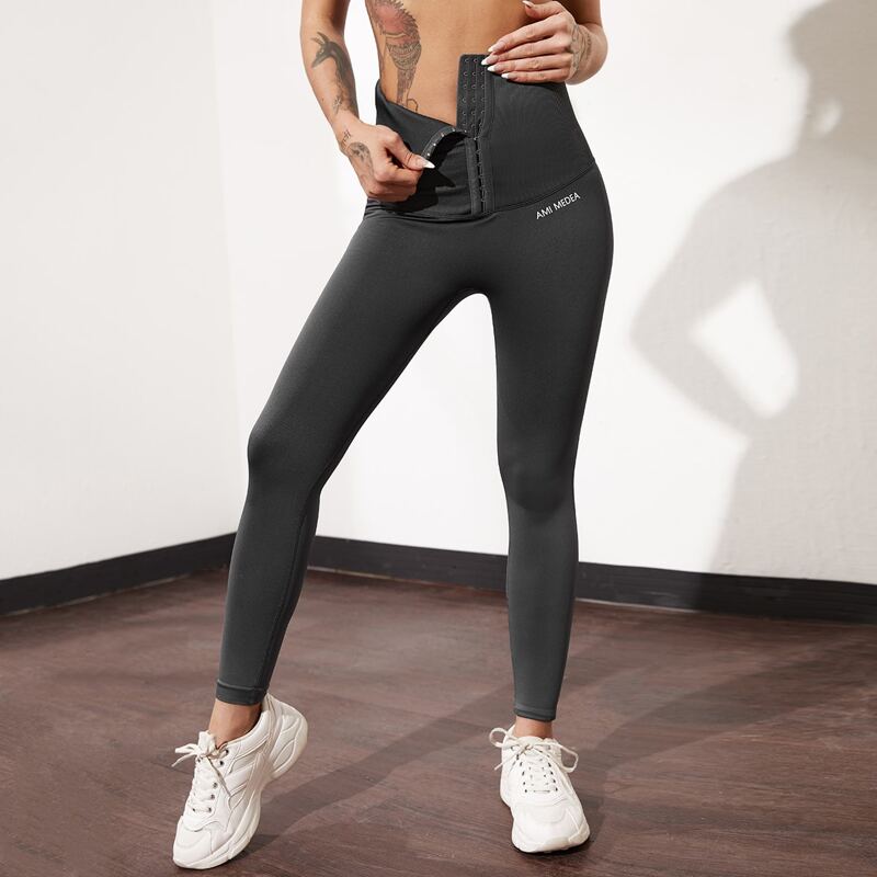 

Letter Graphic Hook and Eye Sports Leggings, Dark grey