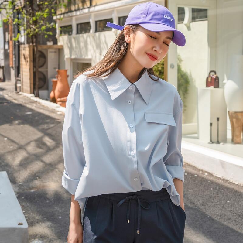 

Flap Detail Button Up Blouse, Blue