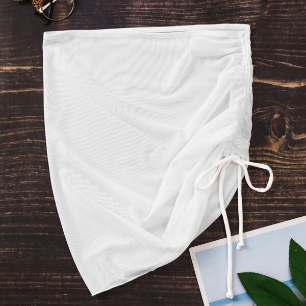 

Plus Drawstring Front Cover Up Skirt, White