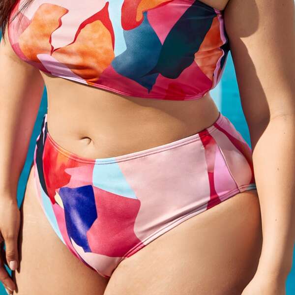 

Plus Colorblock High Waisted Bikini Panty, Multicolor