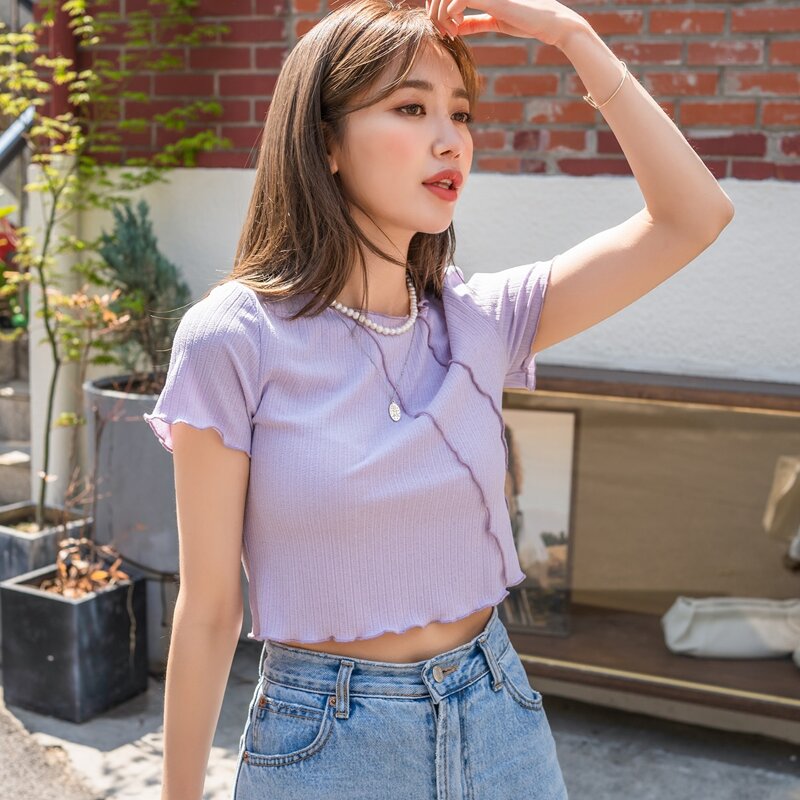 

Lettuce Trim Ribbed Crop Tee, Lilac purple