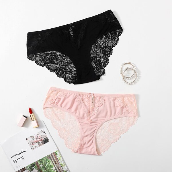 

2pack Plus Contrast Lace Panty Set, Multicolor