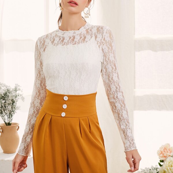

Sheer Lace Top Without Bra, White