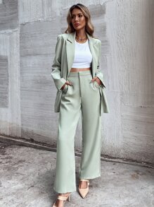 SHEIN Unity Double Button Lapel Collar Blazer - Mint Green - View 5