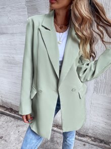 SHEIN Unity Double Button Lapel Collar Blazer - Mint Green - View 6