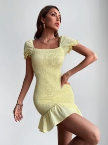 Aveloria Vestido Ajustado Con Dobladillo Plisado Y Con Volantes - Amarillo - Ver 3