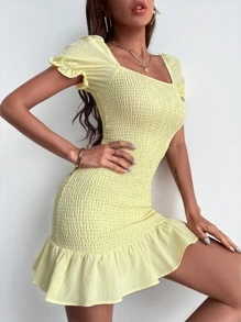 Aveloria Vestido Ajustado Con Dobladillo Plisado Y Con Volantes - Amarillo - Ver 6