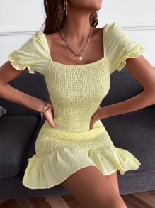 Aveloria Vestido Ajustado Con Dobladillo Plisado Y Con Volantes - Amarillo - Ver 7