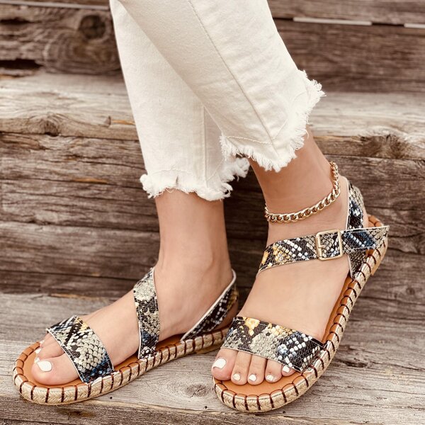 

Snakeskin Print Slingback Sandals, Multicolor