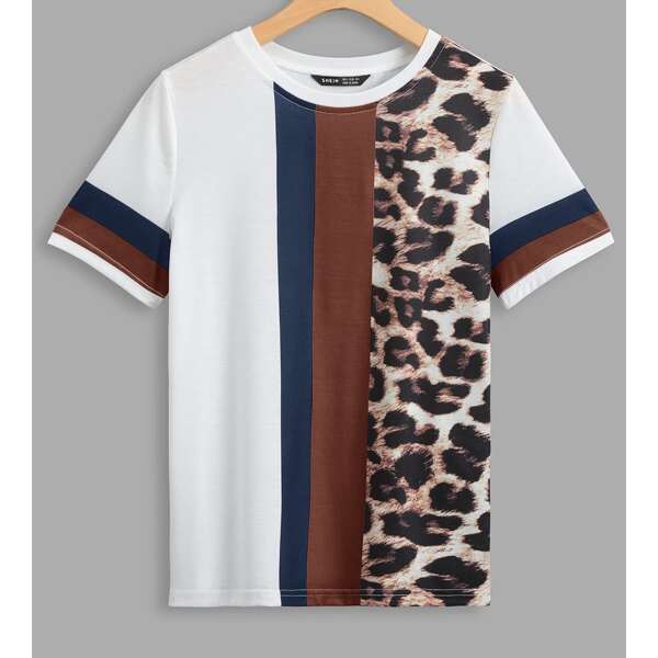 

Contrast Leopard Colorblock Tee, Multicolor