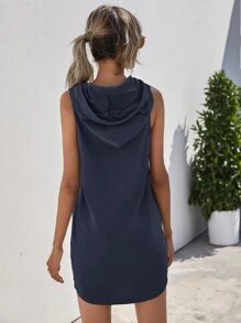 SHEIN LUNE Drawstring Sleeveless Hooded Dress - Navy Blue - View 2
