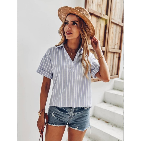 

Striped Roll Up Sleeve Blouse, Grey