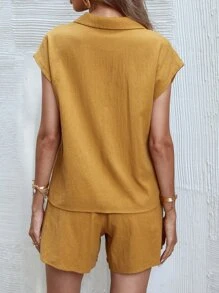 Outfit de dos piezas Cordón Liso Casual - Camel - Ver 2