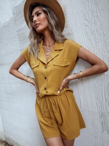 Outfit de dos piezas Cordón Liso Casual - Camel - Ver 6