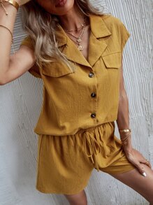 Outfit de dos piezas Cordón Liso Casual - Camel - Ver 7