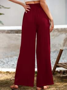 SHEIN Essnce Slant Pocket Wide Leg Trousers - Burgundy - View 2