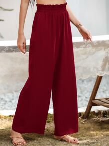 SHEIN Essnce Slant Pocket Wide Leg Trousers - Burgundy - View 4