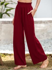 SHEIN Essnce Slant Pocket Wide Leg Trousers - Burgundy - View 6