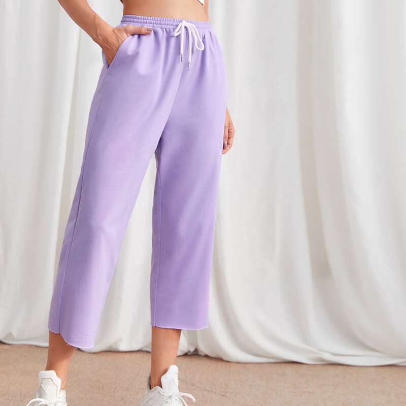 

Drawstring Waist Solid Cropped Sweatpants, Lilac purple