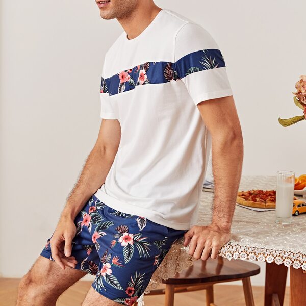 

Men Floral Print Tee & Shorts Set, Multicolor