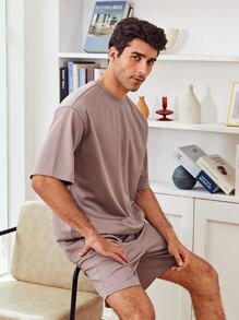 GENTILAND Men Round Neck Solid Tee & Track Shorts Set - Dusty Pink - View 4
