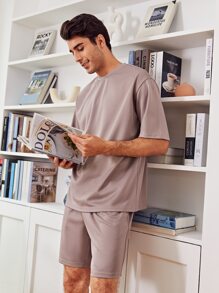 GENTILAND Men Round Neck Solid Tee & Track Shorts Set - Dusty Pink - View 5