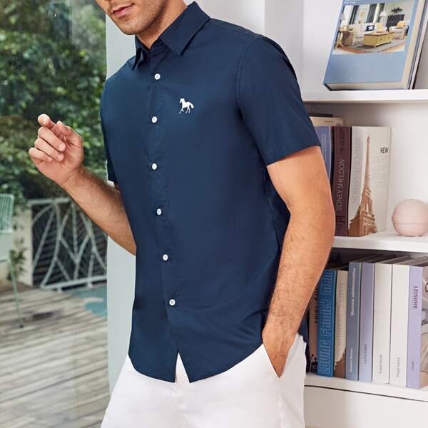 

Men Horse Print Shirt, Navy blue