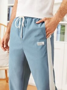 Manfinity RebelGame 男士貼布細節拼接側縫褲子 - 霧霾藍 - 查看 6