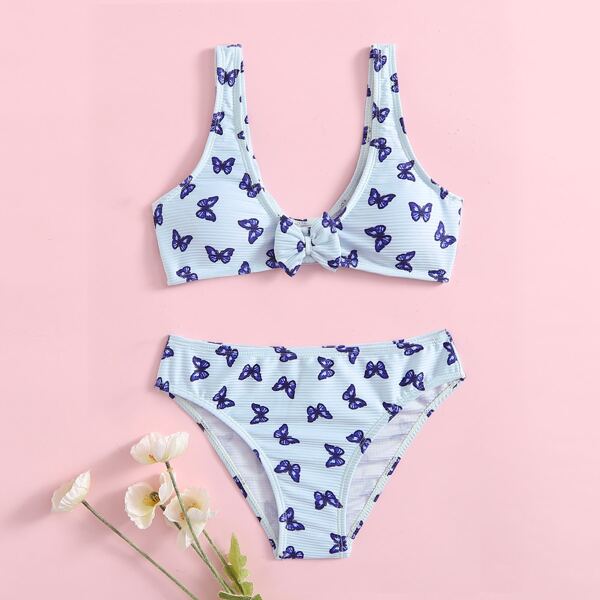 

Girls Butterfly Print Bow Front Bikini Swimsuit, Multicolor