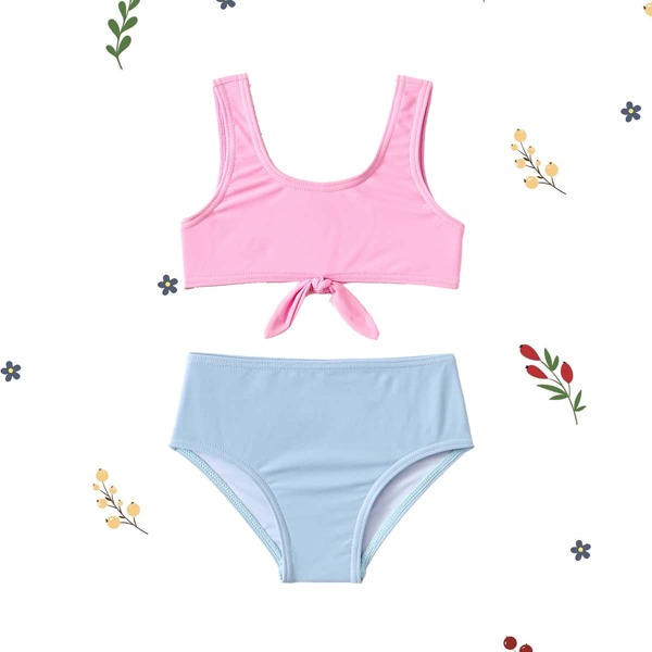 

Baby Girl Knot High Waisted Bikini Swimsuit, Multicolor