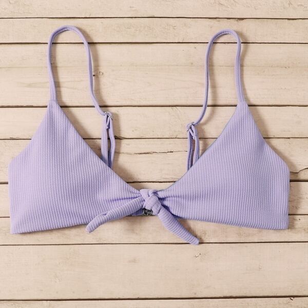 

Rib Knot Front Bikini Top, Purple