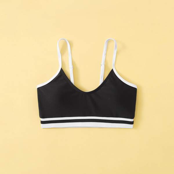 

Girls Stripe Tape Bikini Top, Black and white