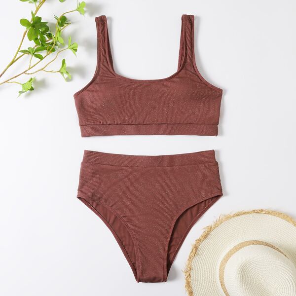 

Glitter High Waisted Bikini Swimsuit, Maroon