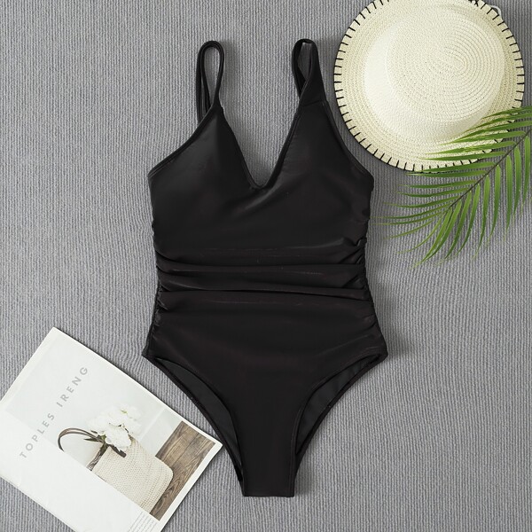 

Ruched One Piece Swimsuit, Black