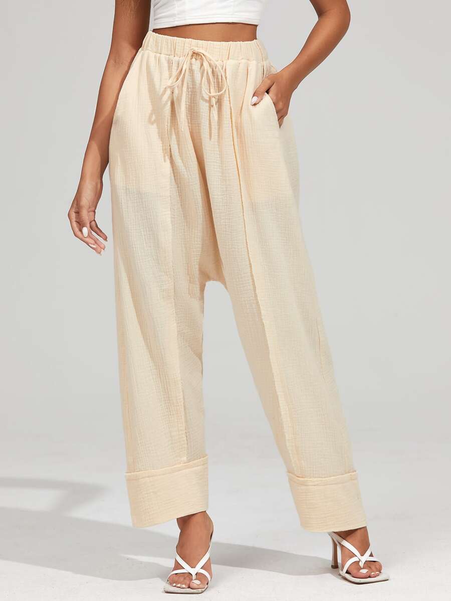 SHEIN Seam Front Drop Crotch Trousers - Apricot - View 1