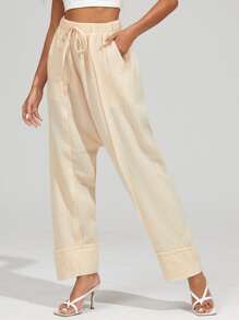SHEIN Seam Front Drop Crotch Trousers - Apricot - View 4