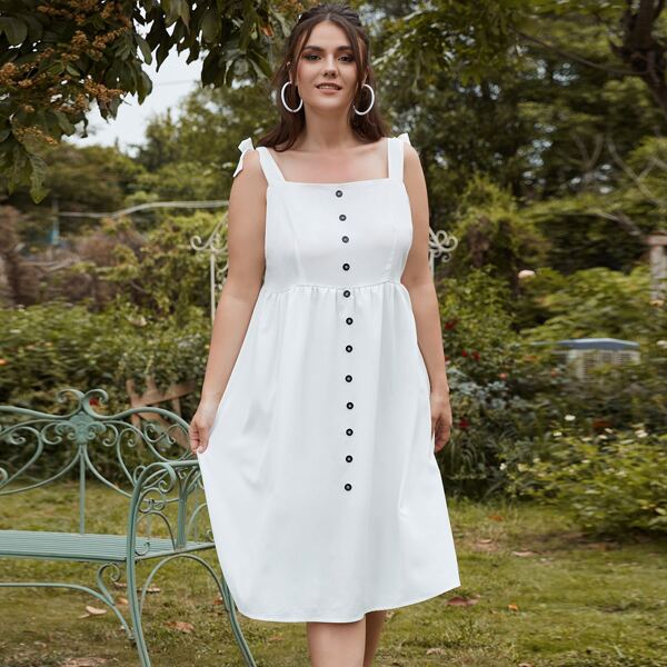

Plus Tie Shoulder Cami Dress, White