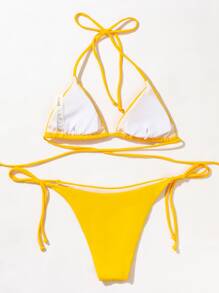 Triangle Tie Side Bikini Set For Summer Beach Vacation - Yellow - View 2