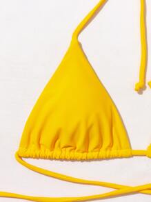 Triangle Tie Side Bikini Set For Summer Beach Vacation - Yellow - View 6