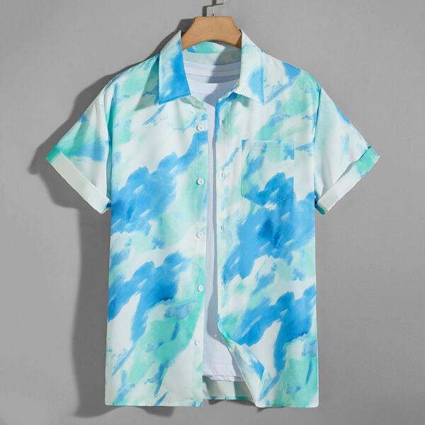 

Men Tie Dye Button Up Shirt, Multicolor